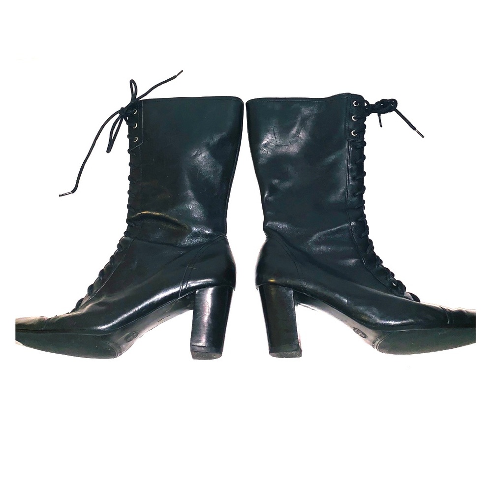 Etienne Aigner lace-up mid calf granny boots